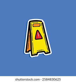 Illustration of a safety caution sign, slippery sign floor against a vibrant blue background, emphasizing safety and warnings.