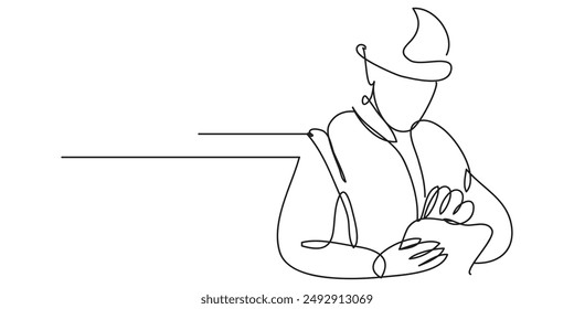 The Illustration of safety checking worker with single line style. Which is made by hand drawn with single line. This line art can be use for advertisement, logo, icon, etc.