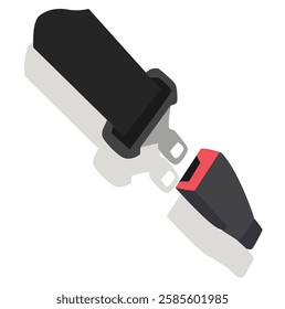  illustration of safety seat.Safety seat belt, open and closed seatbelt. unblocked drive seatbelt. Black road strap. Car and airplane safe transportation rule.