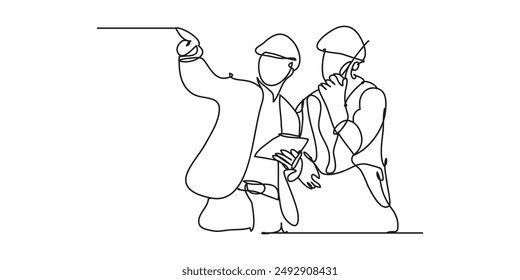 The Illustration of safety worker with single line style. Which is made by hand drawn with single line. This line art can be use for advertisement, logo, icon, etc.