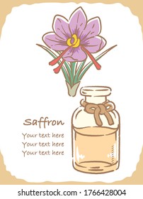 Illustration of saffron and aromatherapy bottle. Vector illustration.