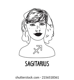 Illustration of Sagittarius astrological sign as a beautiful girl.