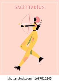 Illustration with Sagittarius - astrological zodiac sign. Abstract print with The Archer.