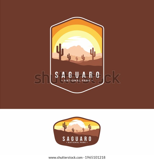 Illustration of saguaro national park emblem\
logo patch on dark\
background