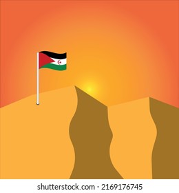 Illustration of Sahara desert with flag