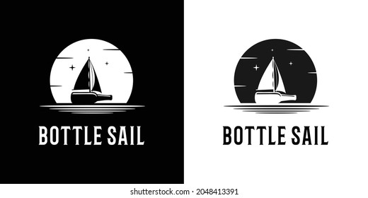 illustration sail bottle logo premium vector