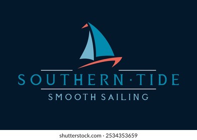 Illustration of a sailboat in a graphic style in a composition with lettering.
