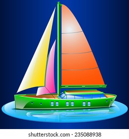 illustration of sailboat on water on blue background
