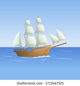 Illustration of Sailboat in the Sea