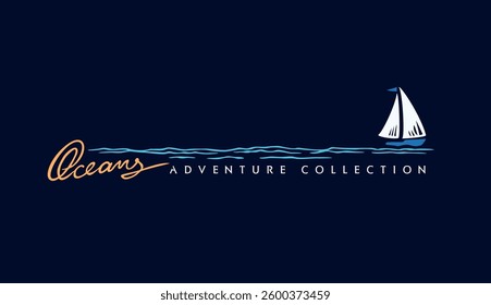 Illustration of a sailboat silhouette on the horizon. Art in a simple and minimalist style.