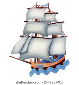 Illustration of a sailboat with a white sails on a white background