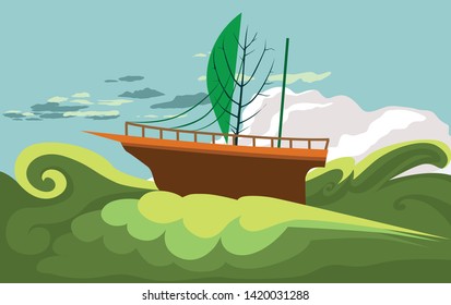 illustration of sailing boat, flat design vector