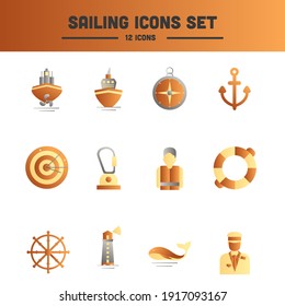 Illustration Of Sailing Icons Set In Brown, Yellow And Gray Color.
