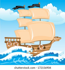 Illustration of the sailing nave in ocean