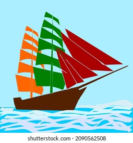 illustration of sailing ship in the blue ocean