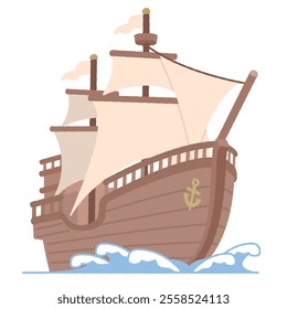 Illustration of a sailing ship making waves