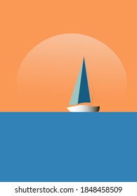 Illustration of a sailing ship in the sea at sunset