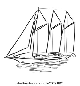 illustration of a sailing ship, vector sketch, sailing ship at sea