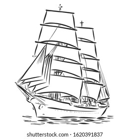 illustration of a sailing ship, vector sketch, sailing ship at sea