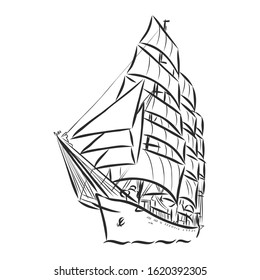 illustration of a sailing ship, vector sketch, sailing ship at sea