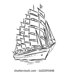 illustration of a sailing ship, vector sketch, sailing ship at sea