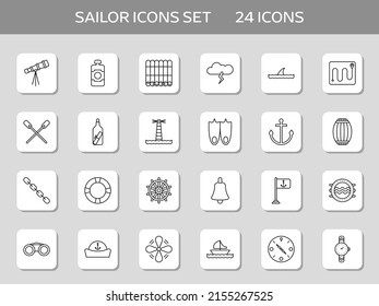 Illustration of Sailor Black Stroke Icon Set.