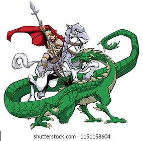 Illustration of Saint George slaying the dragon.