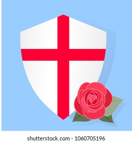 illustration of Saint George's shield and a red rose, san jordi in spanish.