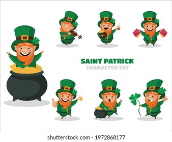 Illustration of saint patrick character set on white background.