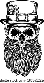 The illustration of the saint Patrick skull with he big hat