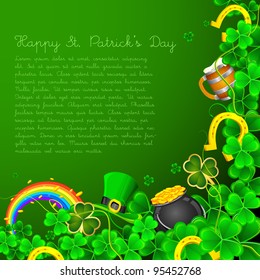 illustration of Saint Patrick's Day background with clover leaf and gold coin