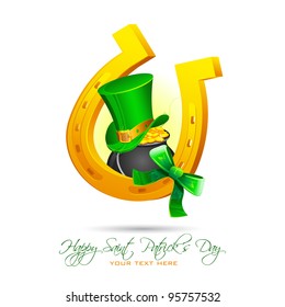 illustration of Saint Patrick's Day background with horse shoe and gold pot