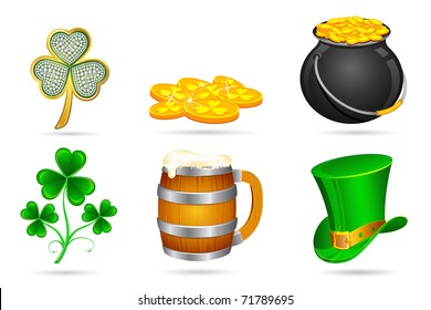 illustration of Saint Patrick's day elements on white background