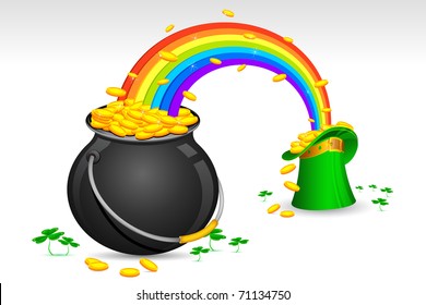 illustration of Saint Patrick's hat and pot filled with gold coins