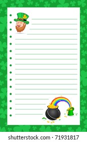 illustration of Saint Patrick's hat and pot filled with gold coins on letter