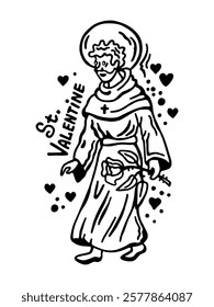 Illustration Saint Valentine, the patron saint of all lovers,black outline on a white background