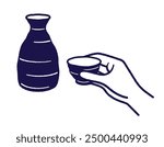 Illustration of a sake bottle and sake cup in a tokkuri