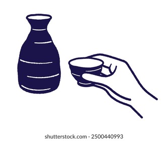 Illustration of a sake bottle and sake cup in a tokkuri