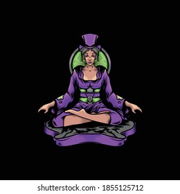 illustration of sakura meditating, suitable for tshirt design.