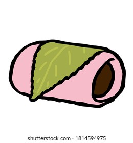 Illustration of Sakura Mochi(Kanto-style): Illustration like hand drawn illustration with ink and brush