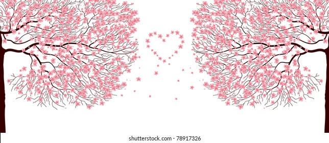 Illustration of sakura trees.