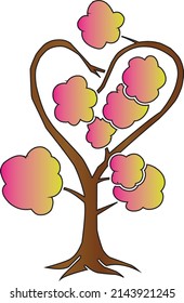 illustration of sakura trees and roots with stems forming a heart for wedding