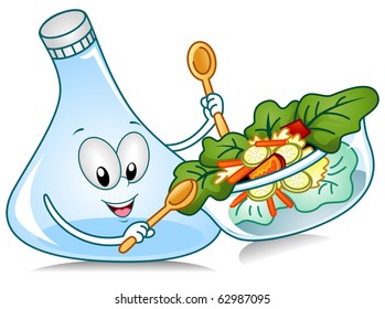 Illustration of a Salad Dressing Character Preparing a Bowl of Salad