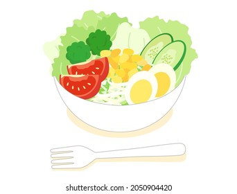It is an illustration of a salad with eggs on it.