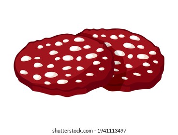 Illustration of salami sausage slices. Icon or image for butcher shops and industries.