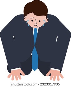 Illustration of a salaryman sweating profusely while bowing deeply