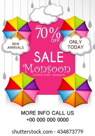 illustration of a sale banner or poster of Monsoon season offer.