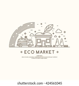 Illustration of sale eco and natural products. Vector illustration eco market.