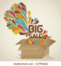 illustration of sale label, with colorful drops in a box, vector illustration