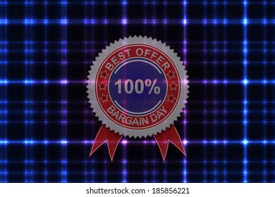 Illustration of sale label  with ribbons on abstract neon background